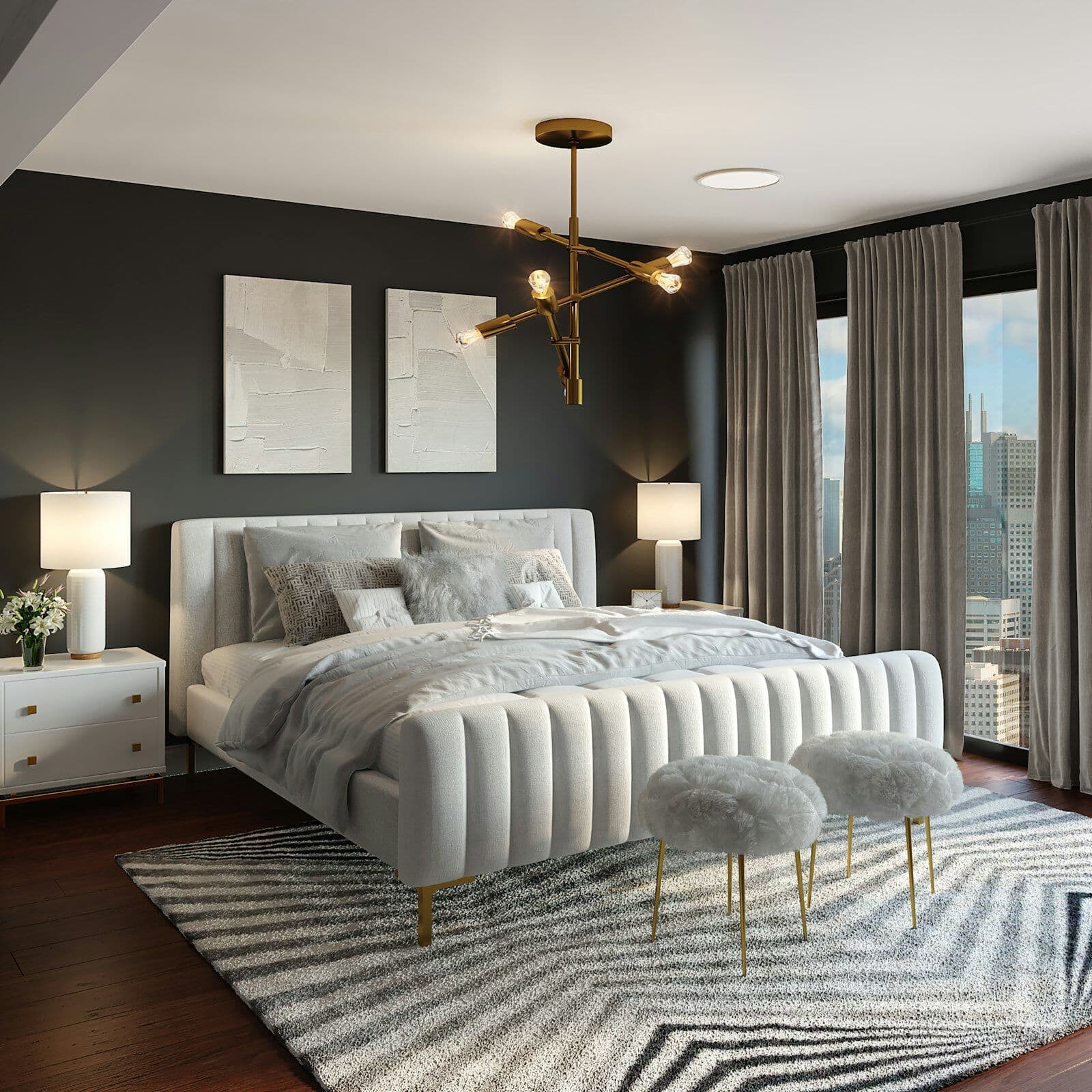 Tonal texture headboard wall, Kharghar Master bedroom with tonal texture feature wall